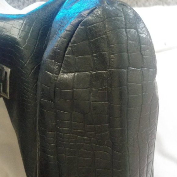 Vintage fendi black embossed croc gator gold tote - Picture 4 of 8